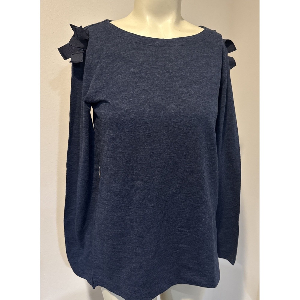 J. Crew Crewcuts Long Sleeve shirt Sz 16 Navy Blue Boat Neck  Grosgrain Bows New
